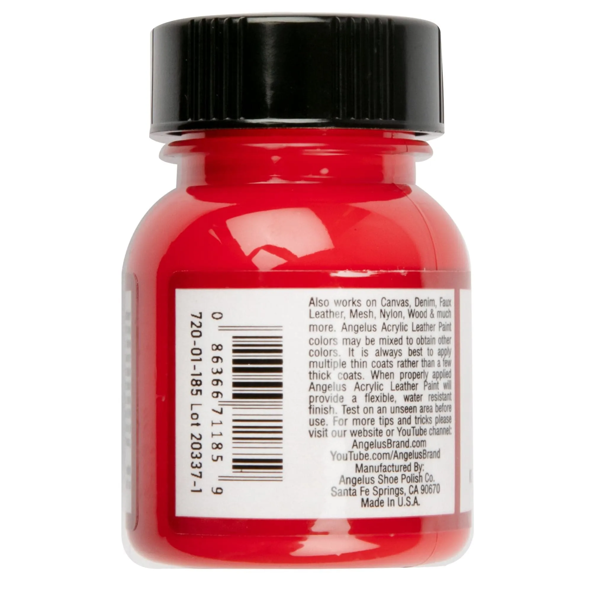 Angelus Acrylic Paint Fire Red #185 29Ml Use On Leather, Vinyl Or Fabric