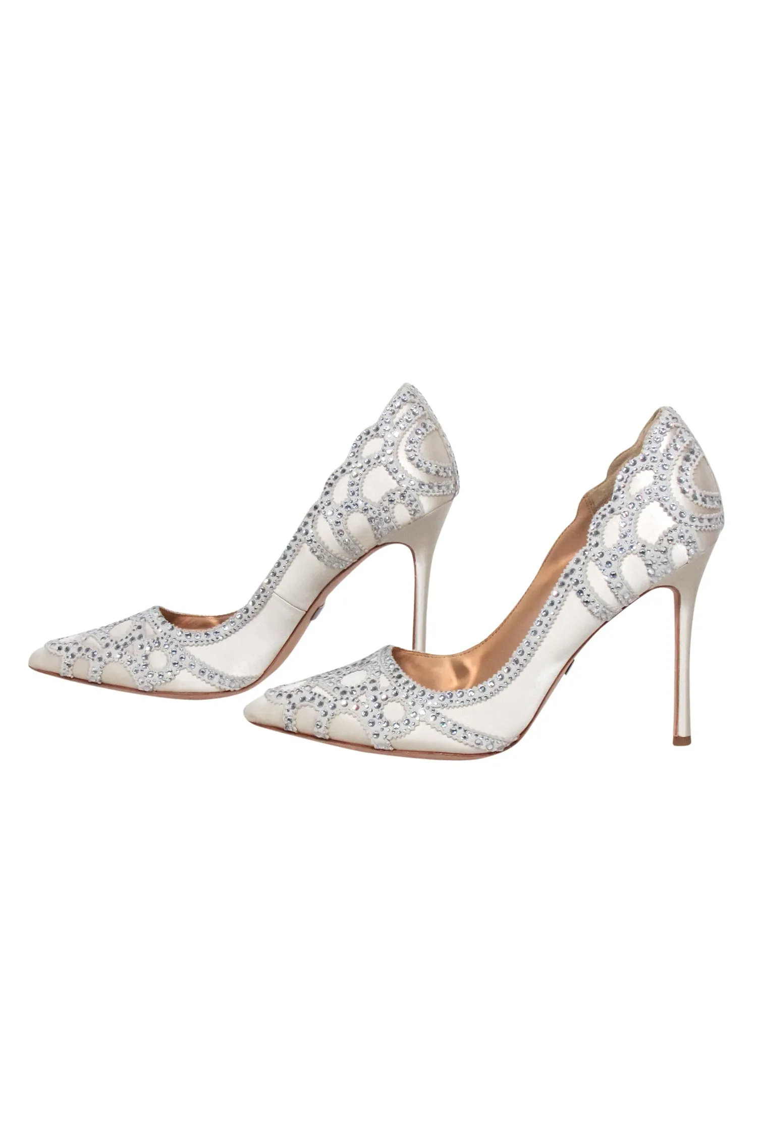 Badgley Mischka - Ivory Satin Pointed Toe Jewel Trim Pumps Sz 8.5