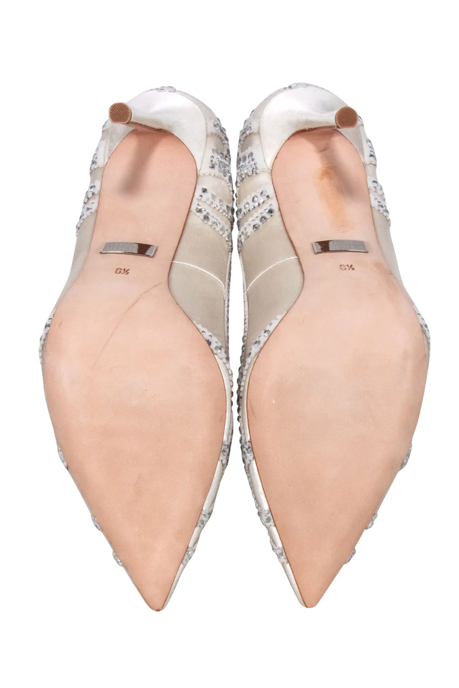 Badgley Mischka - Ivory Satin Pointed Toe Jewel Trim Pumps Sz 8.5