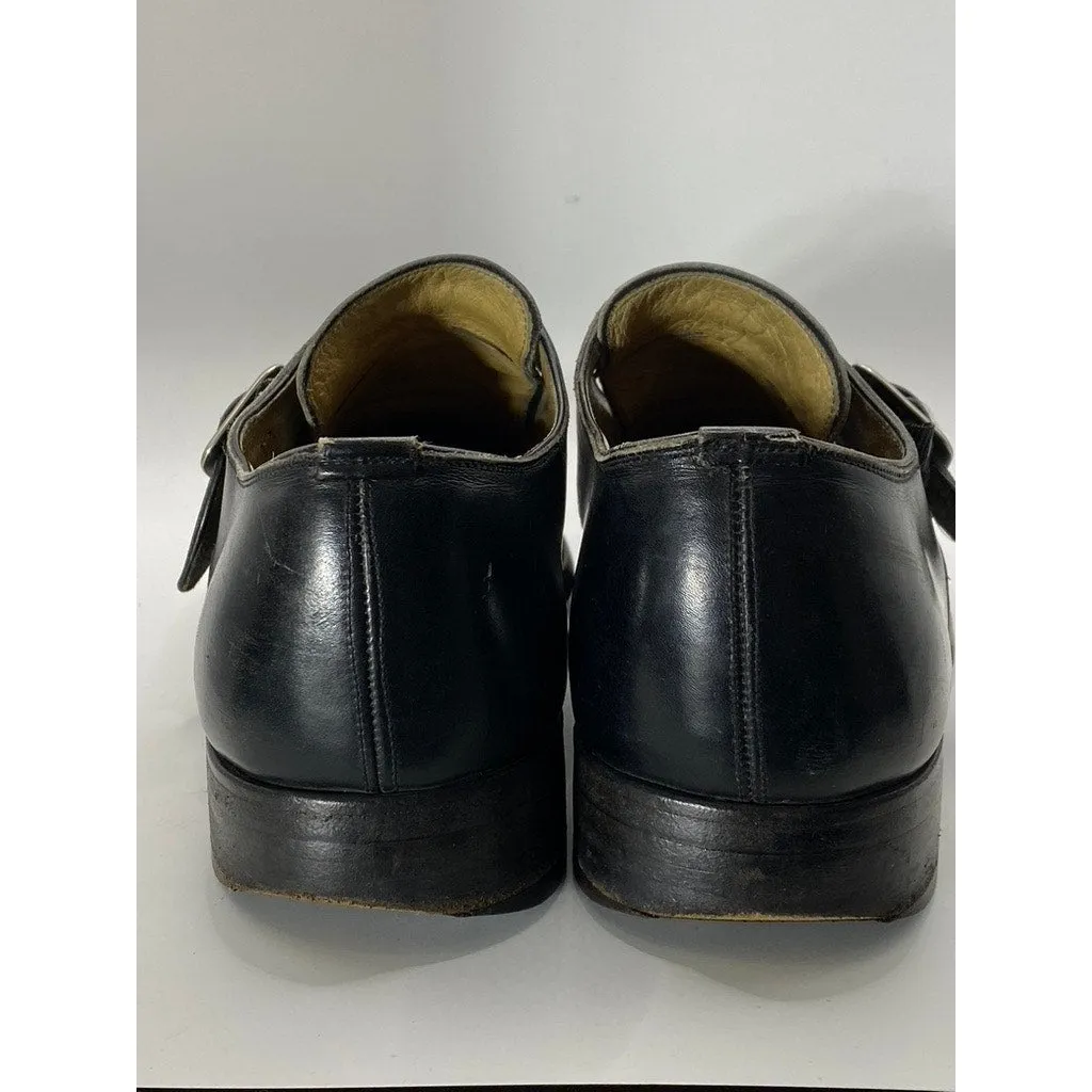 BARNEYS NEW YORK Men's Vintage Black Leather Round-Toe Monk Strap Loafer 8.5