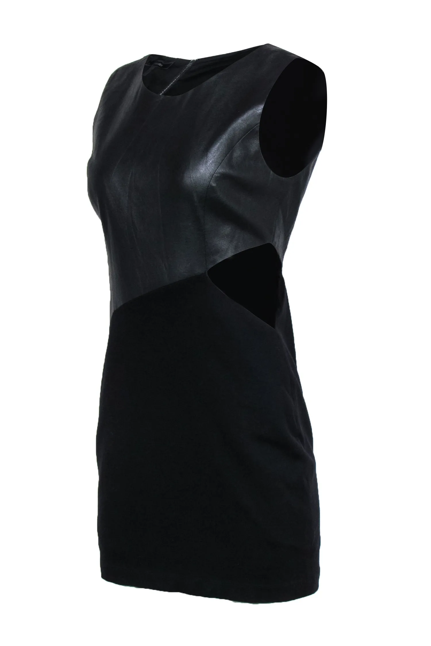 BCBG Max Azria - Black Mini Dress w/ Faux Leather Top & Knit Skirt Sz M