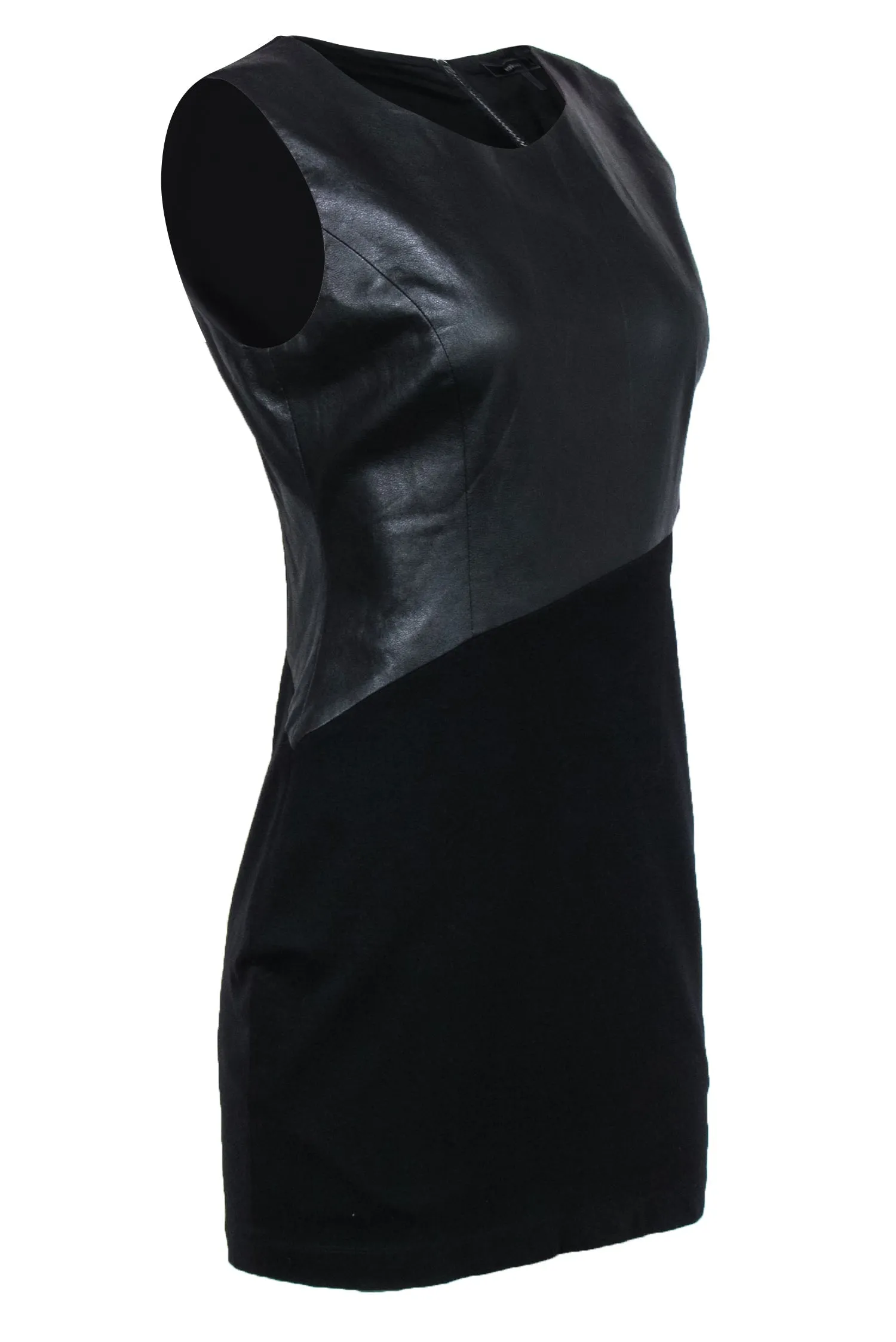 BCBG Max Azria - Black Mini Dress w/ Faux Leather Top & Knit Skirt Sz M