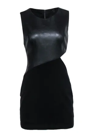 BCBG Max Azria - Black Mini Dress w/ Faux Leather Top & Knit Skirt Sz M