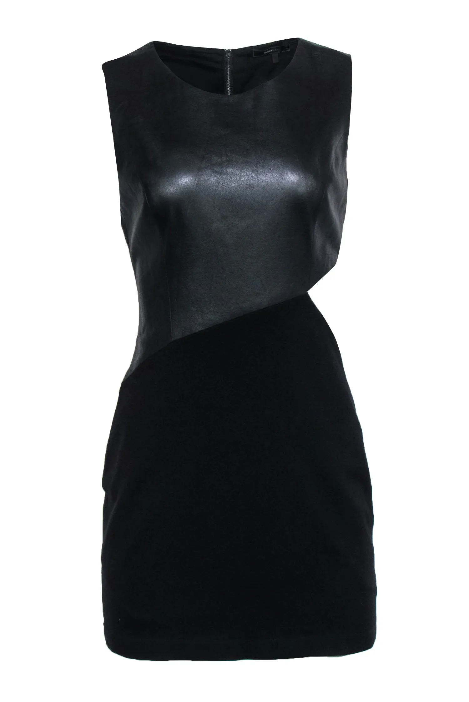 BCBG Max Azria - Black Mini Dress w/ Faux Leather Top & Knit Skirt Sz M