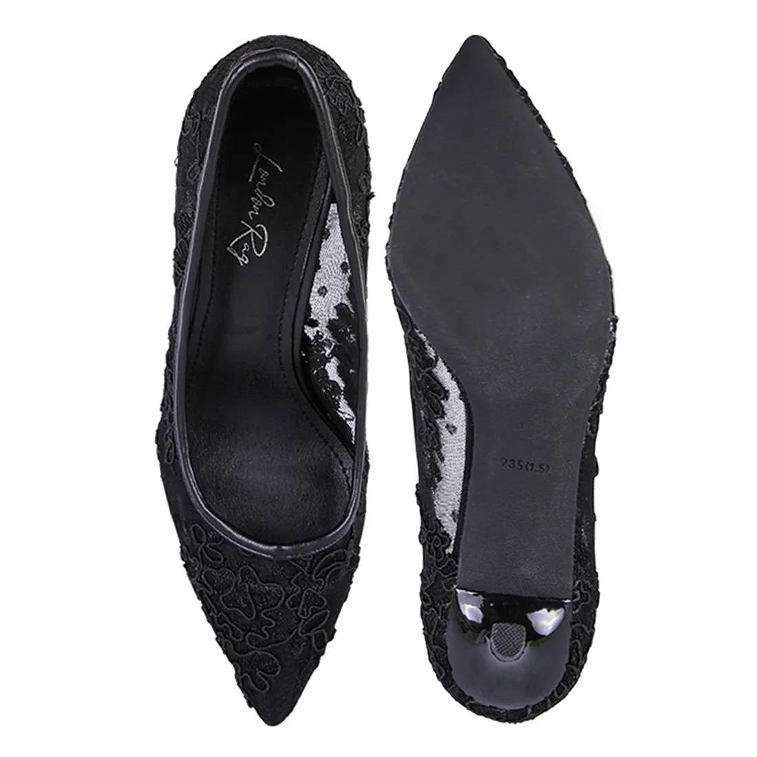 Black Lace Stiletto Party Pumps