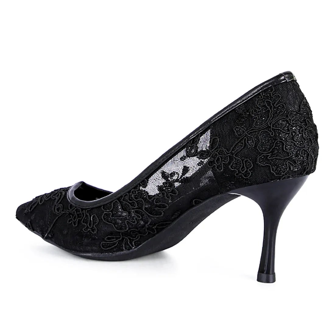 Black Lace Stiletto Party Pumps
