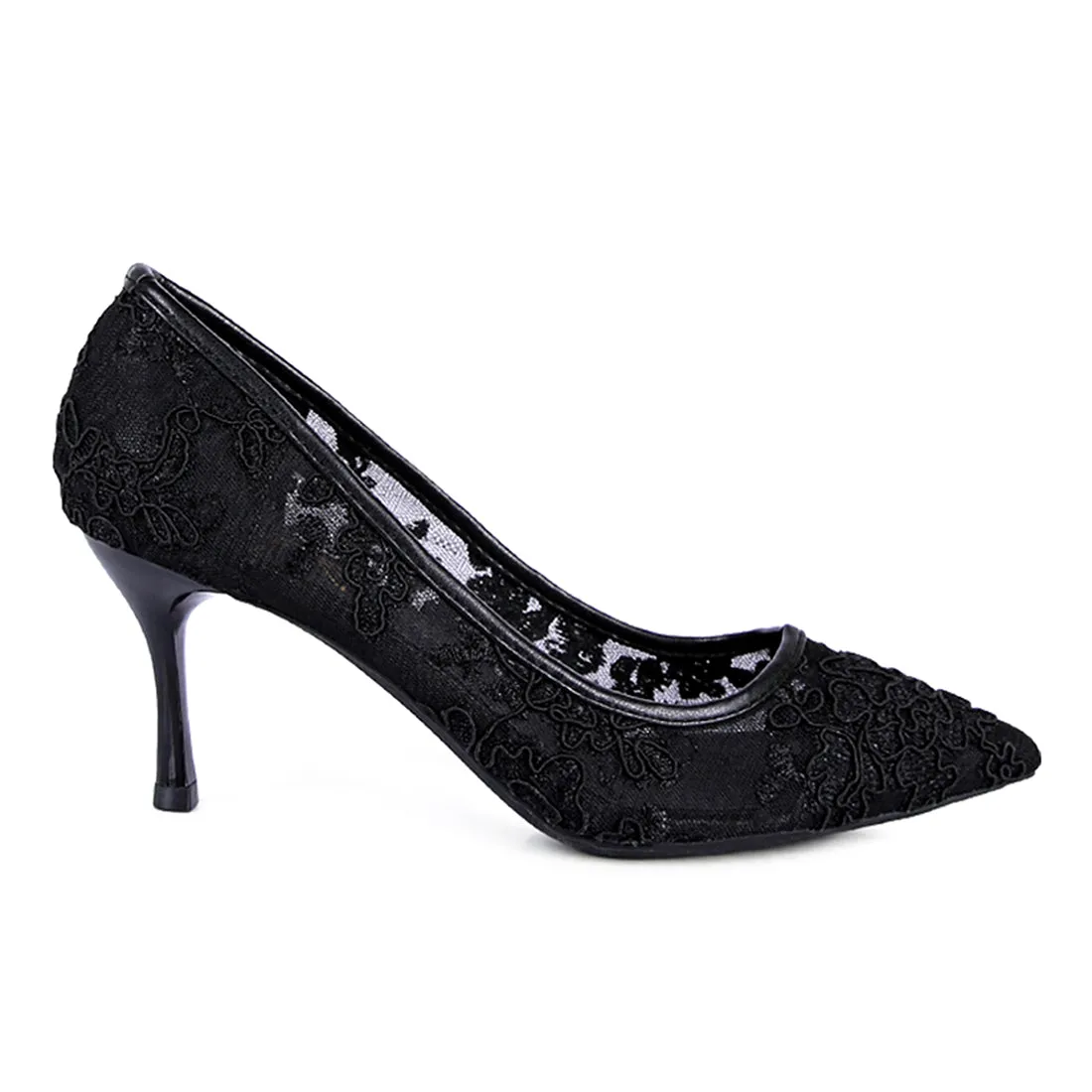 Black Lace Stiletto Party Pumps