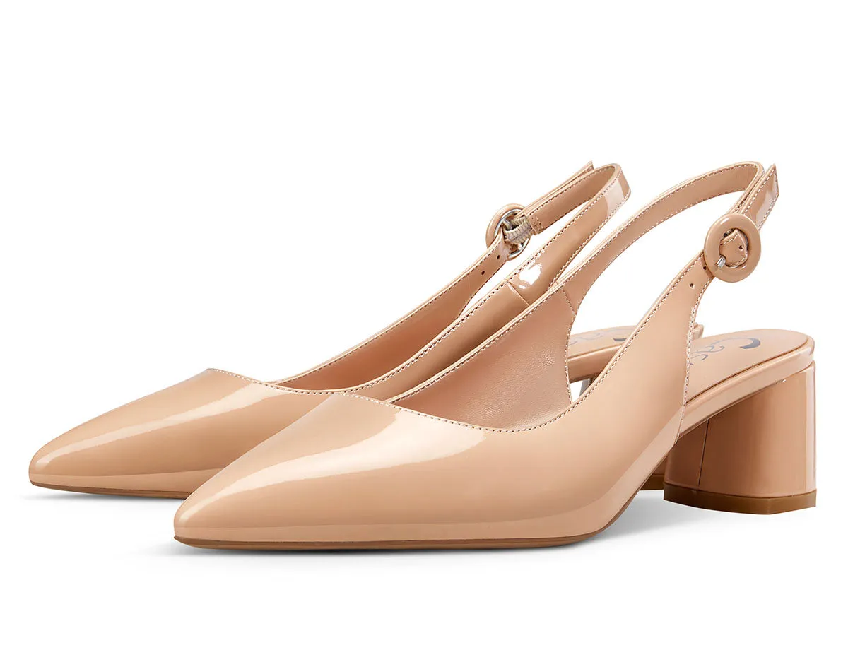 CASTAMERE Womens Chunky Block Heels Slingback Pumps Slip-on Pointy Toe 5CM Heel Sandals