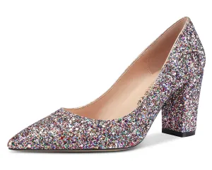 CASTAMERE Womens High Heel Pointed Toe Slip-on Fashion Glitter Pumps 8CM