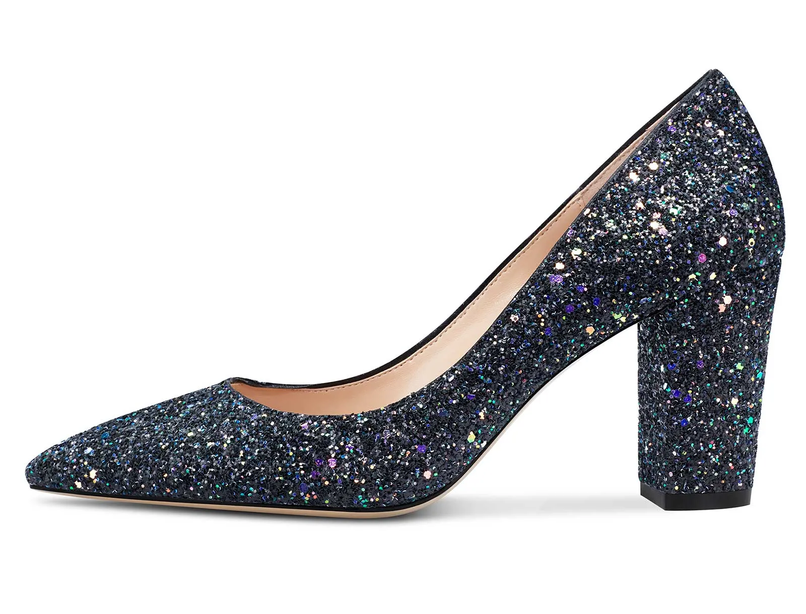 CASTAMERE Womens High Heel Pointed Toe Slip-on Fashion Glitter Pumps 8CM