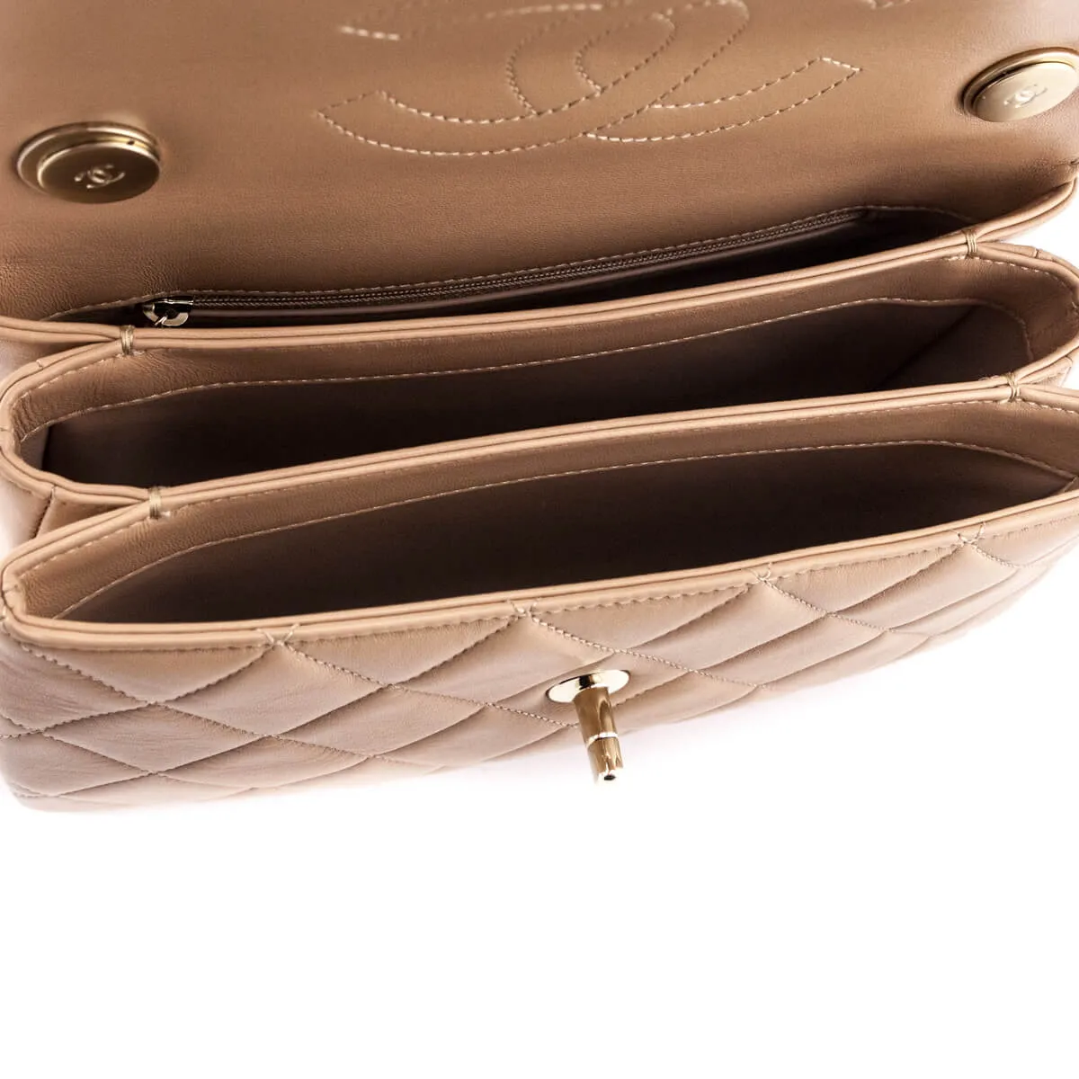 Chanel Beige Lambskin Small Trendy CC Top Handle Flap Bag