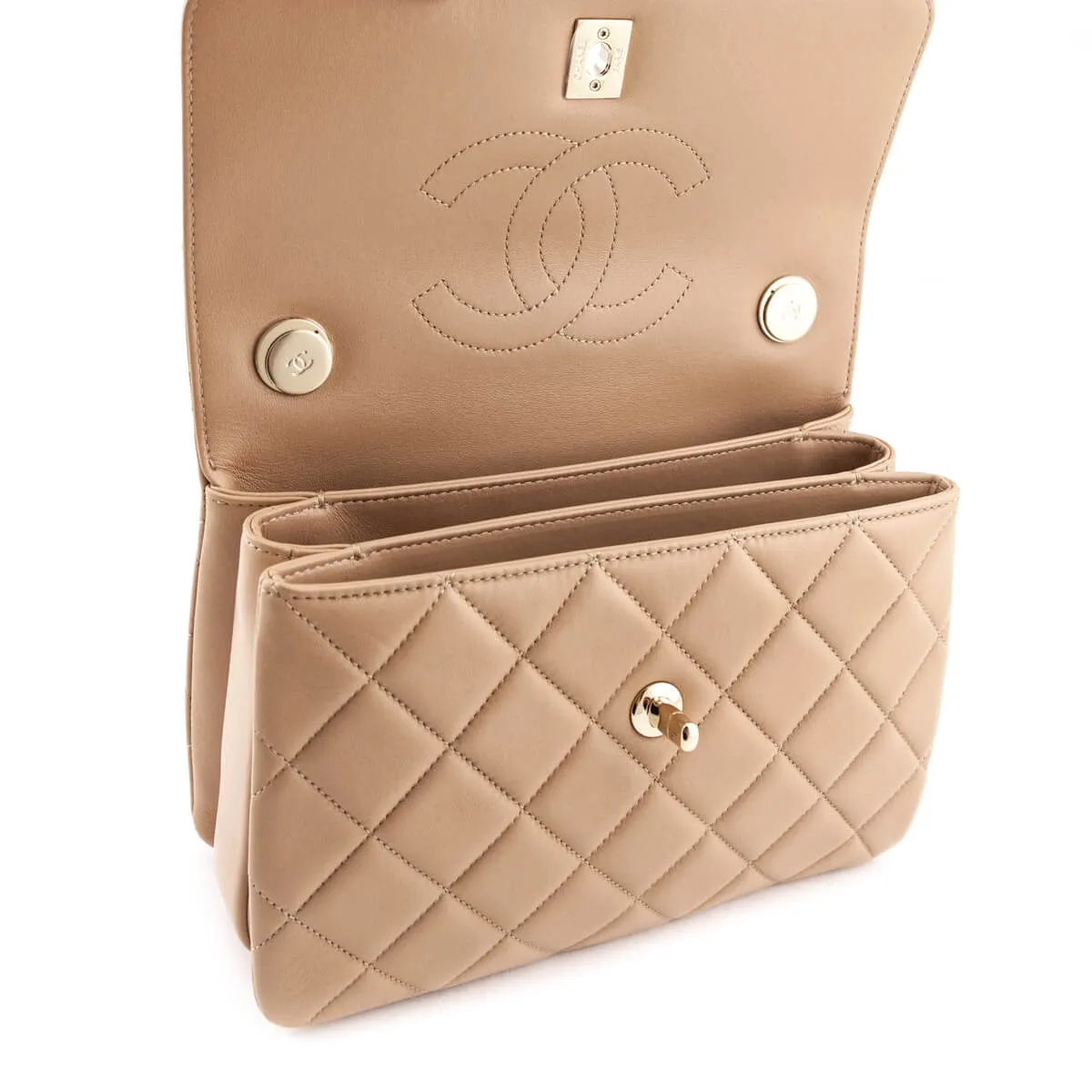 Chanel Beige Lambskin Small Trendy CC Top Handle Flap Bag