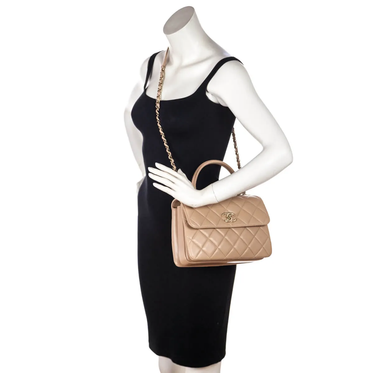 Chanel Beige Lambskin Small Trendy CC Top Handle Flap Bag