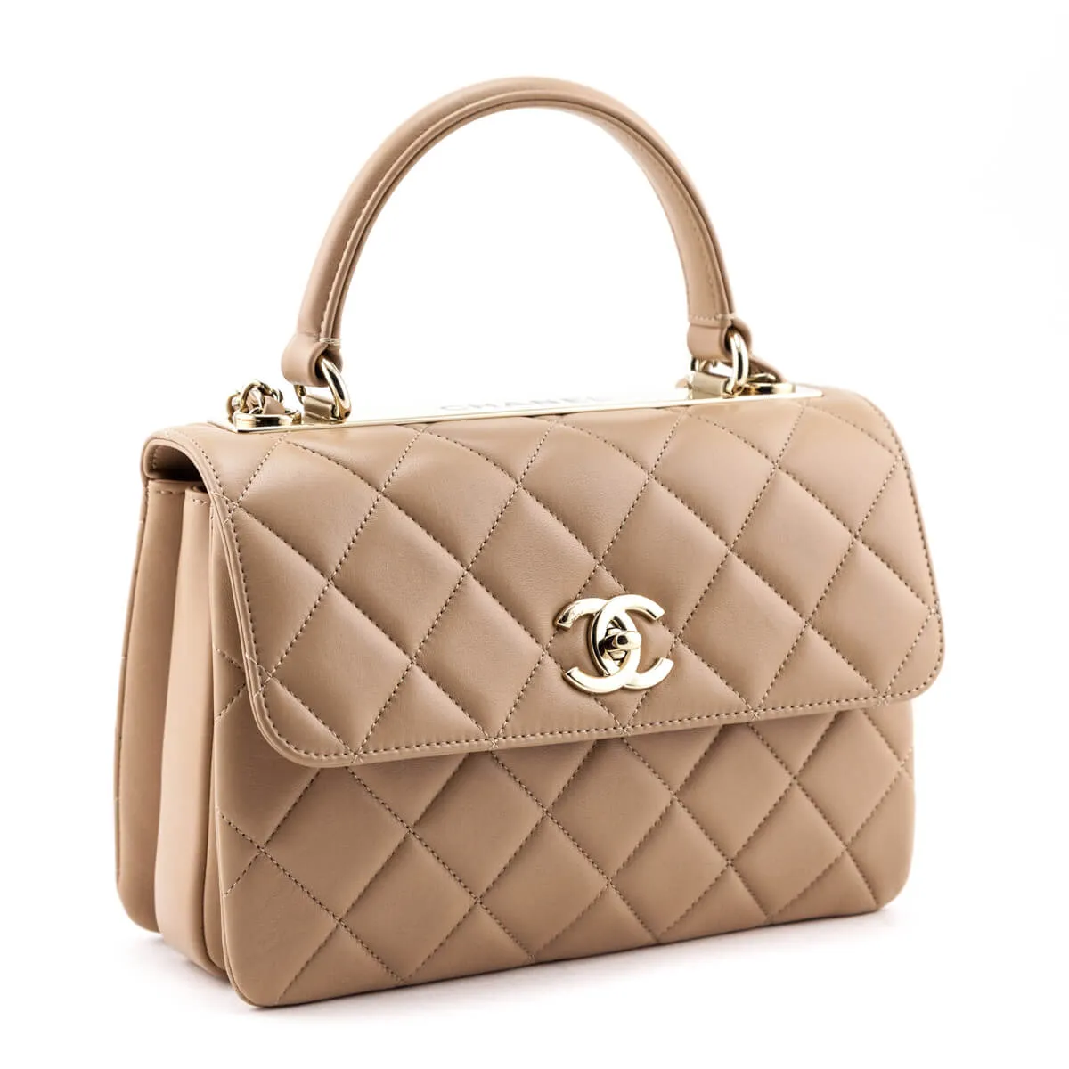 Chanel Beige Lambskin Small Trendy CC Top Handle Flap Bag
