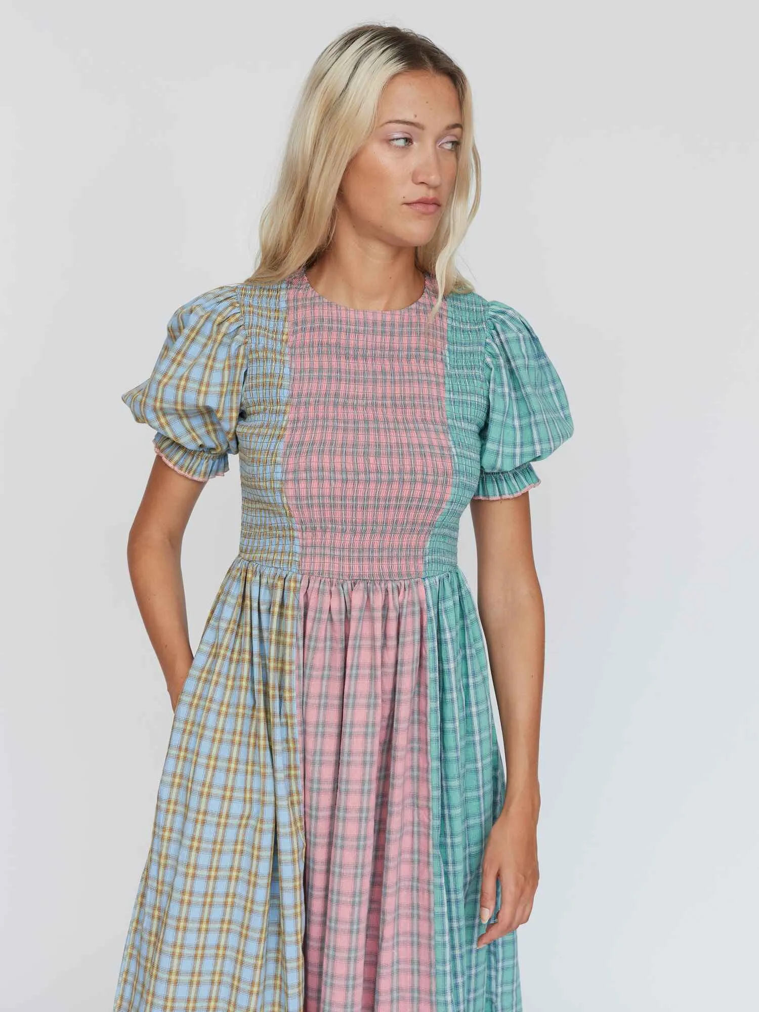 Checking You Out Shirred Dress