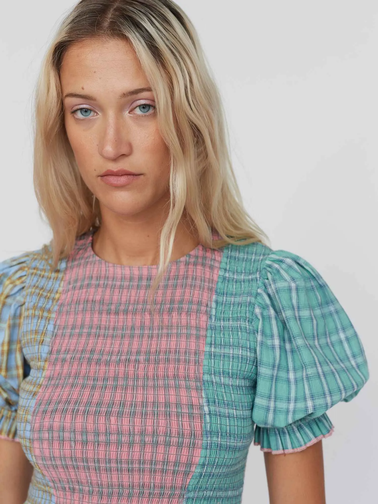 Checking You Out Shirred Dress
