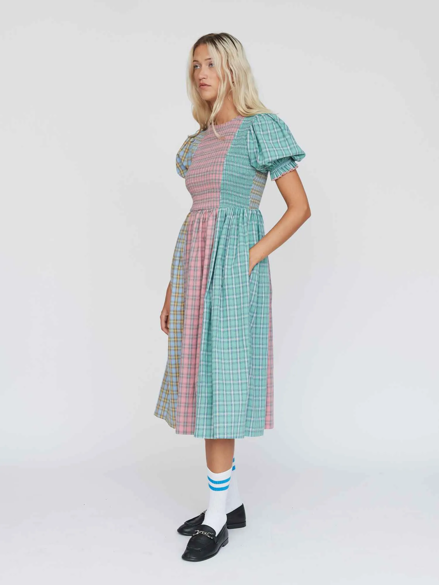 Checking You Out Shirred Dress