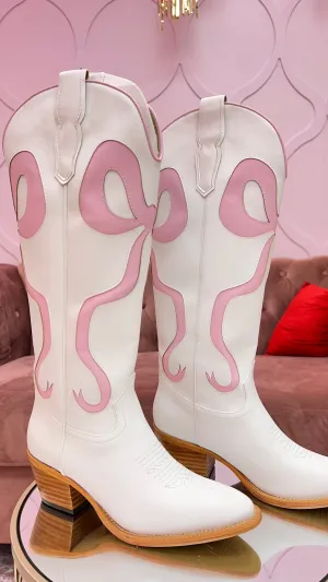 Coquette Runy Bow Swirling Patterned Western Boots