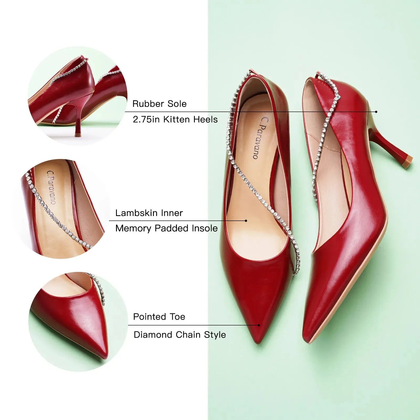 Crystal Chain Pumps (Anna) Red