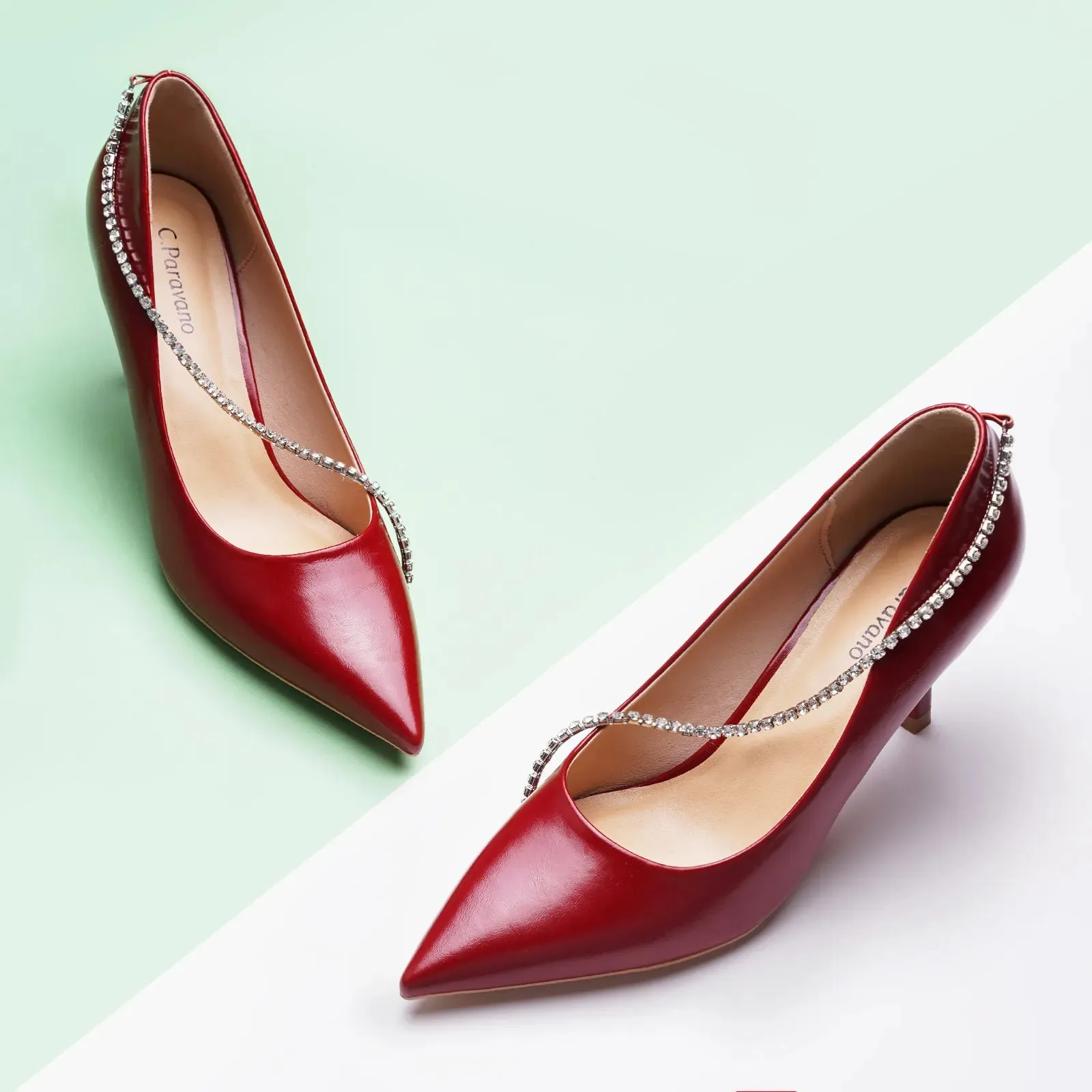 Crystal Chain Pumps (Anna) Red