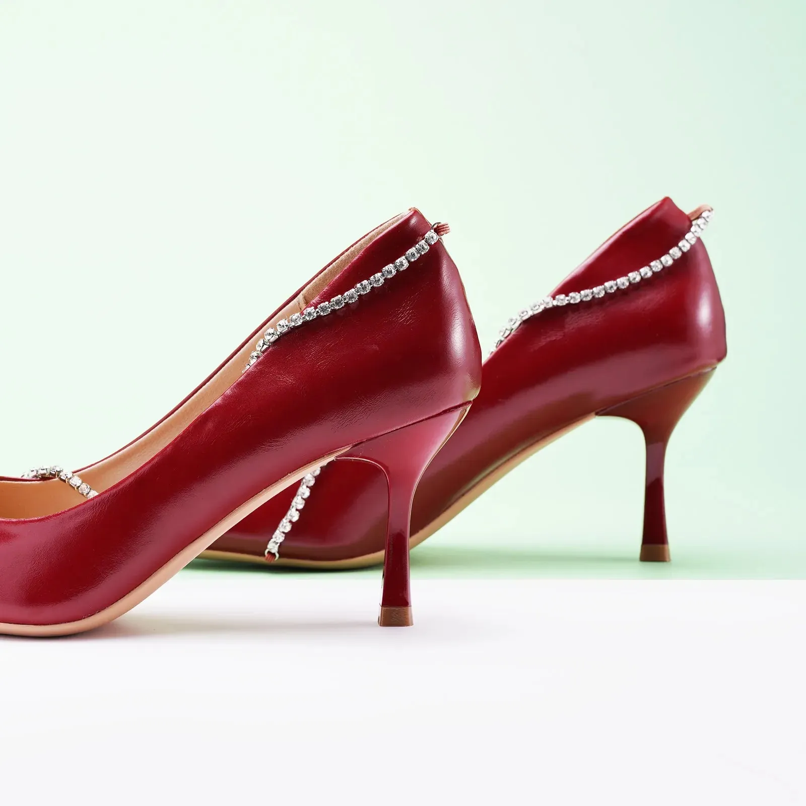 Crystal Chain Pumps (Anna) Red