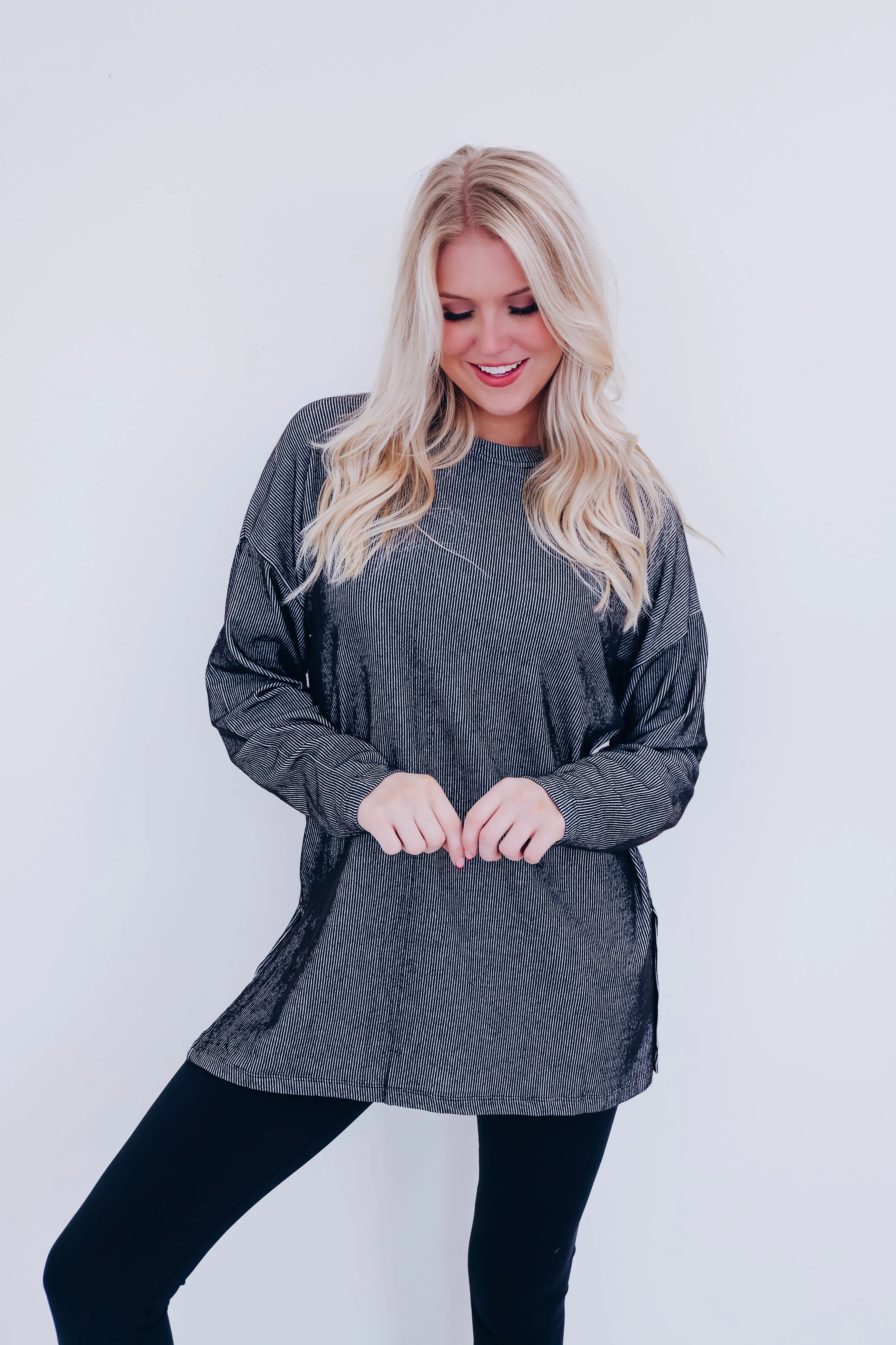 Easy Flow Crew Neck Ribbed Tunic - Black
