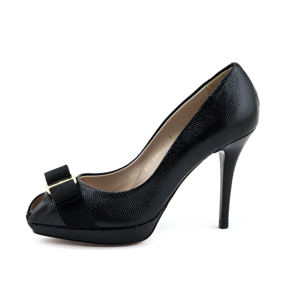Ferragamo Black Vara Bow Platform Pumps Size US 7 | EU 37