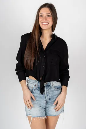 Front tie button up shirt black