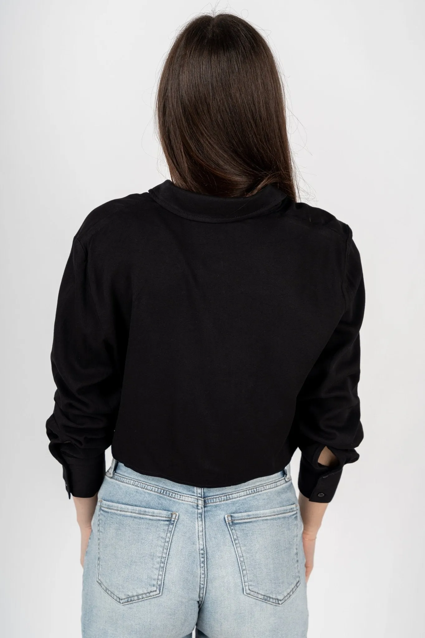 Front tie button up shirt black