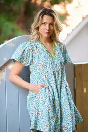 Harper Deep V Mini Dress | English Tile