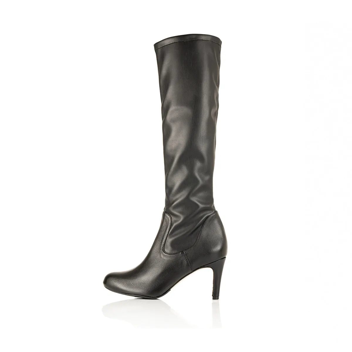 Isla Extra-Wide Fit Knee High Boots - Black Leather/Fabric Mix