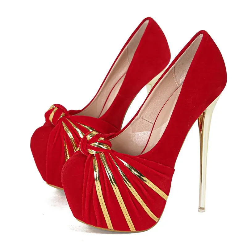 Liyke Fashion Design Metal Pleated Round Toe Slingback High Heels Wedding Banquet Shoes Women Platform Pumps Stilettos Mujer