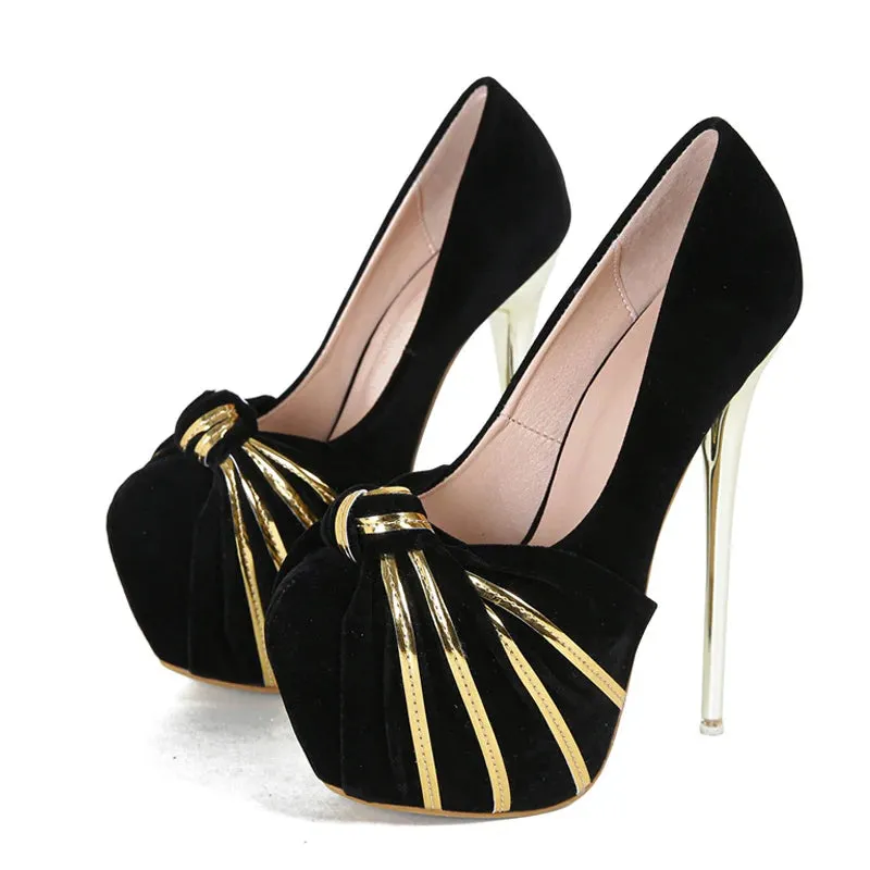Liyke Fashion Design Metal Pleated Round Toe Slingback High Heels Wedding Banquet Shoes Women Platform Pumps Stilettos Mujer