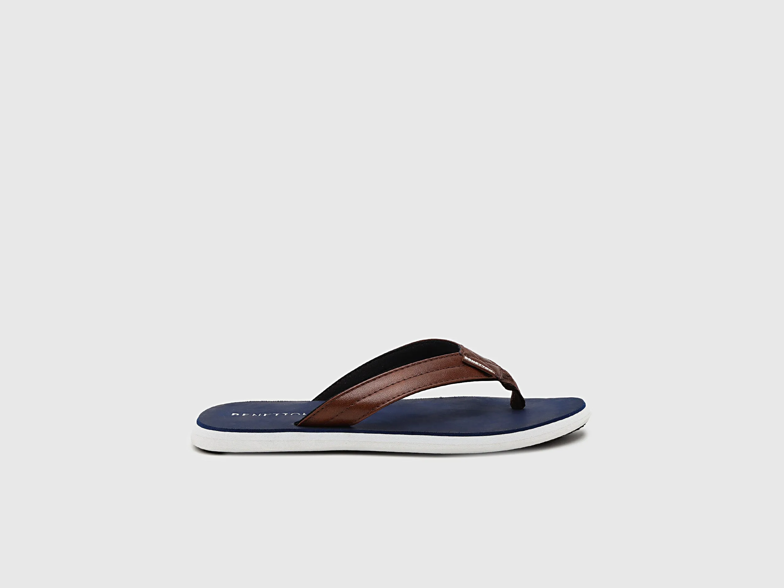 Men's Navy Blue & Brown Solid Thong Flip-Flops