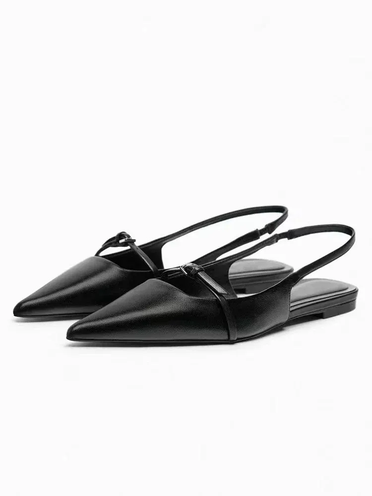 New Bling Women Sandal Fashion Pointed Toe Shallow Slip on Ladies Elegant Slingback Shoes Med Heel Flat Shoes