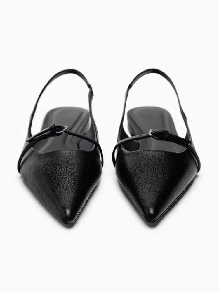 New Bling Women Sandal Fashion Pointed Toe Shallow Slip on Ladies Elegant Slingback Shoes Med Heel Flat Shoes