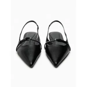 New Bling Women Sandal Fashion Pointed Toe Shallow Slip on Ladies Elegant Slingback Shoes Med Heel Flat Shoes