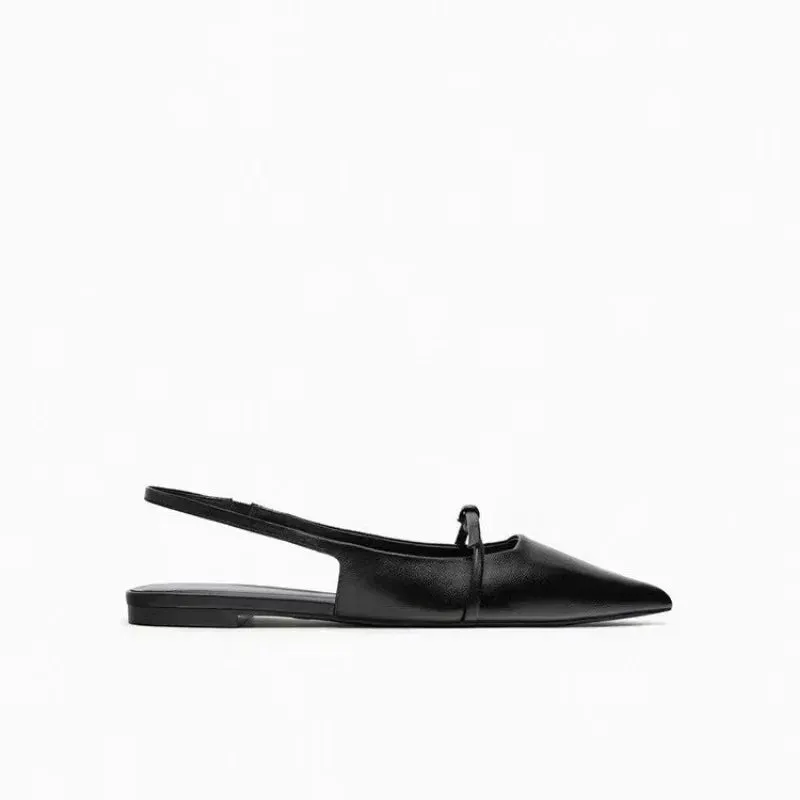 New Bling Women Sandal Fashion Pointed Toe Shallow Slip on Ladies Elegant Slingback Shoes Med Heel Flat Shoes