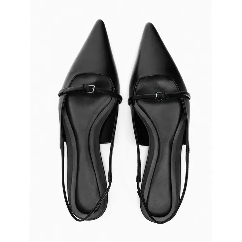 New Bling Women Sandal Fashion Pointed Toe Shallow Slip on Ladies Elegant Slingback Shoes Med Heel Flat Shoes