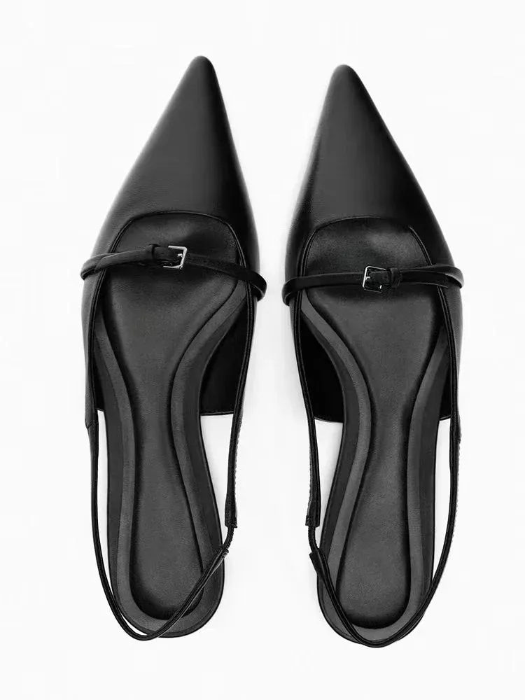 New Bling Women Sandal Fashion Pointed Toe Shallow Slip on Ladies Elegant Slingback Shoes Med Heel Flat Shoes