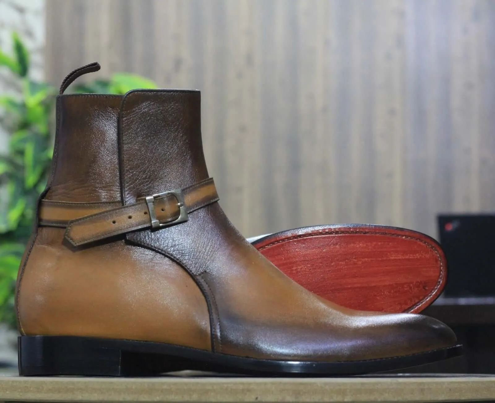 New Classic Handmade Ankle High Two Tone Leather Boots, Men's Jodhpurs Formal Leather Boot