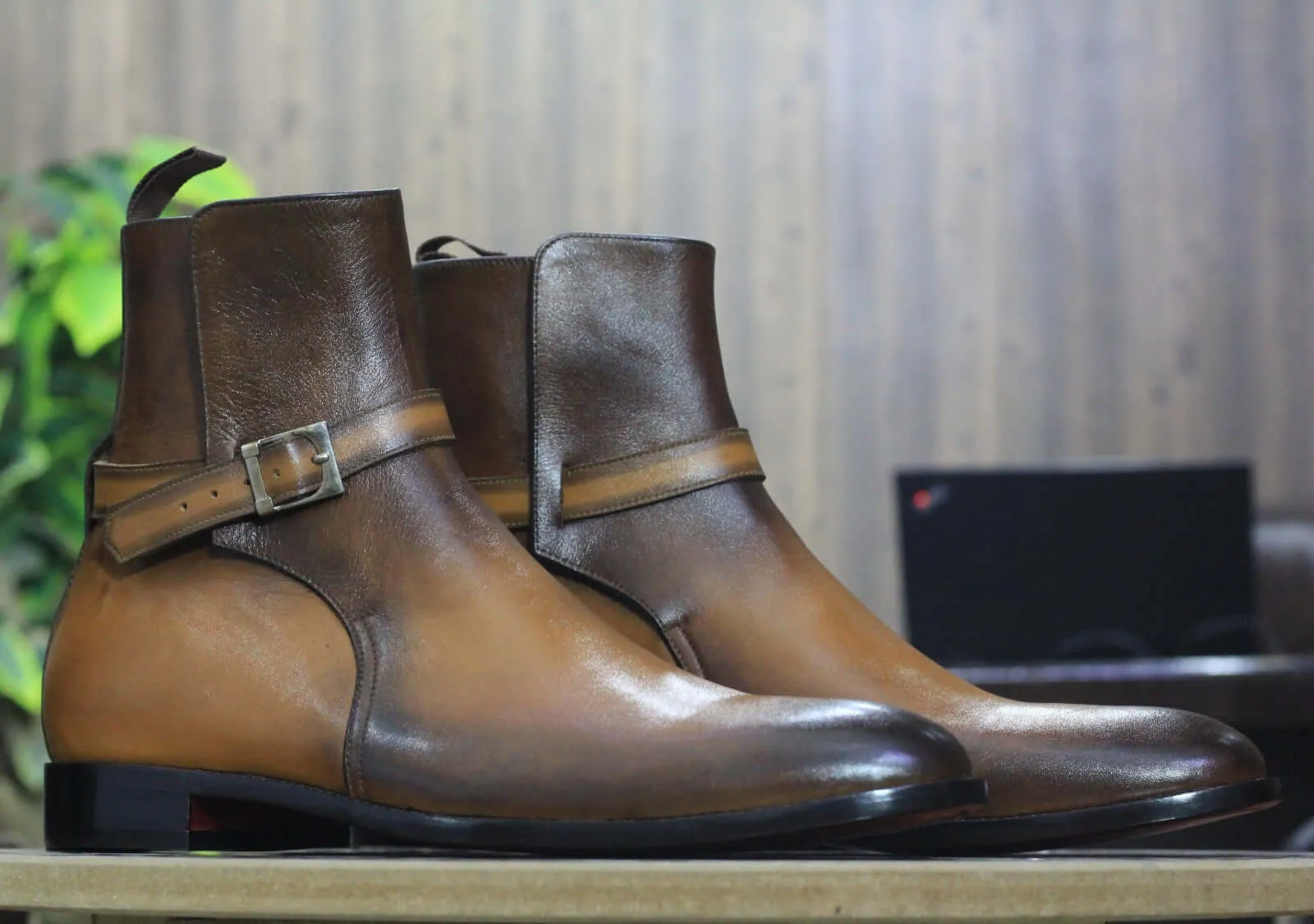 New Classic Handmade Ankle High Two Tone Leather Boots, Men's Jodhpurs Formal Leather Boot