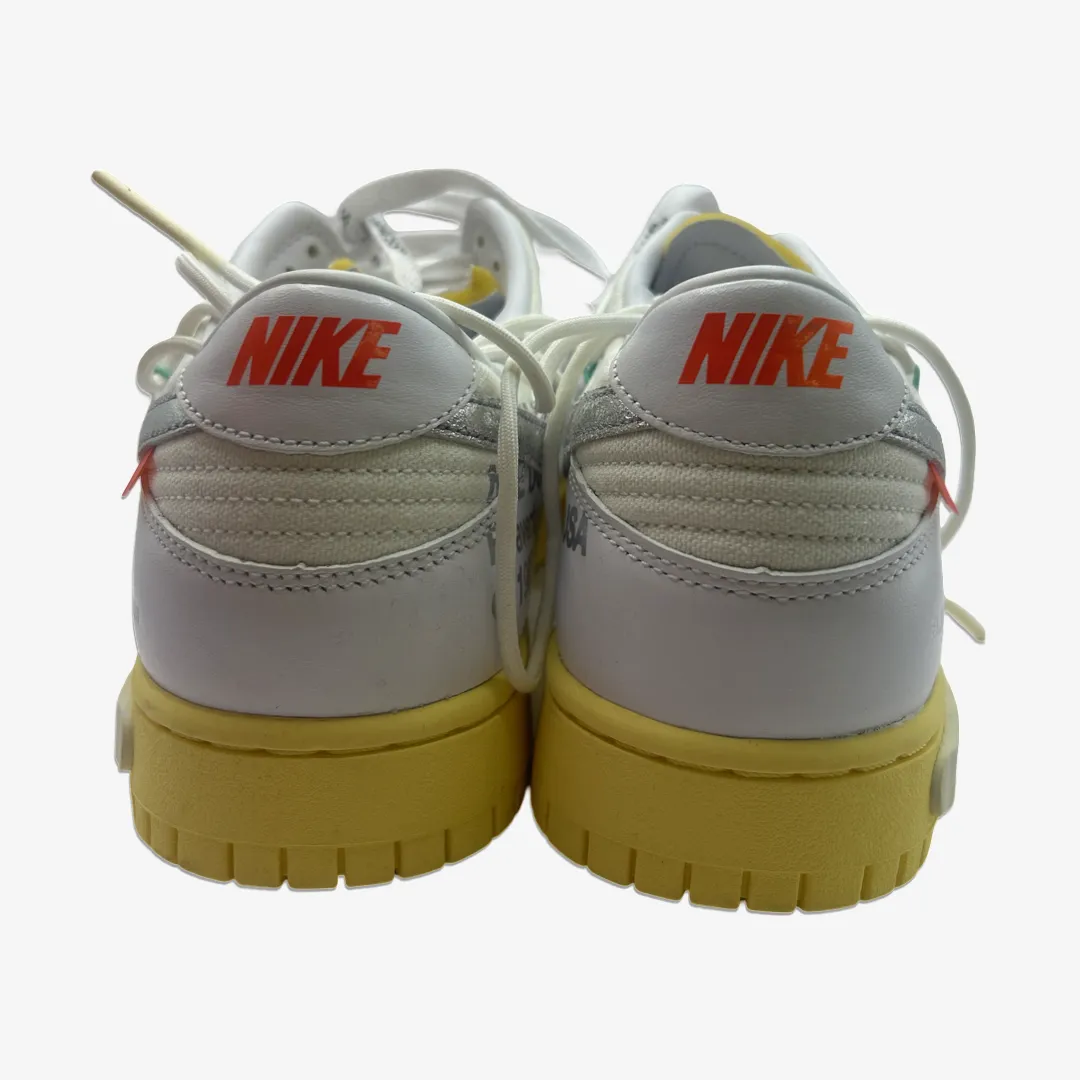 Nike x Off-White Dunk 'Lot 01' men's white leather sneakers with metallic tick