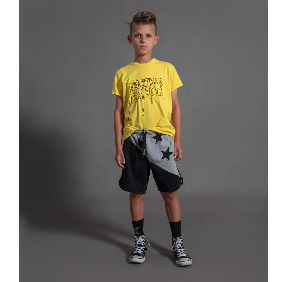 Nununu Kids Half & Half Star Sweatshorts - Black/Heather Grey