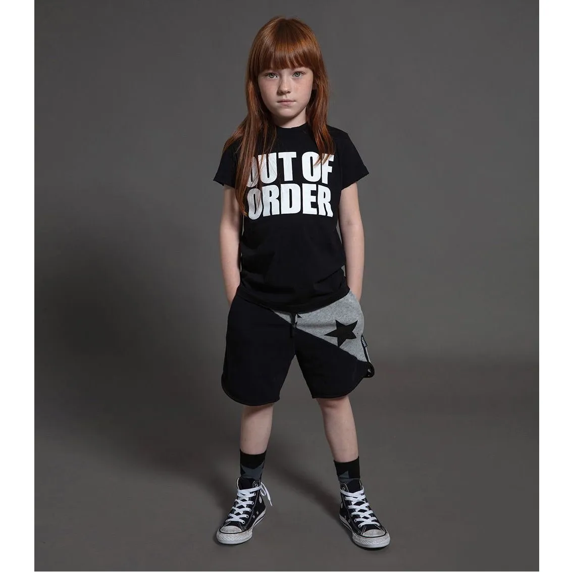 Nununu Kids Half & Half Star Sweatshorts - Black/Heather Grey