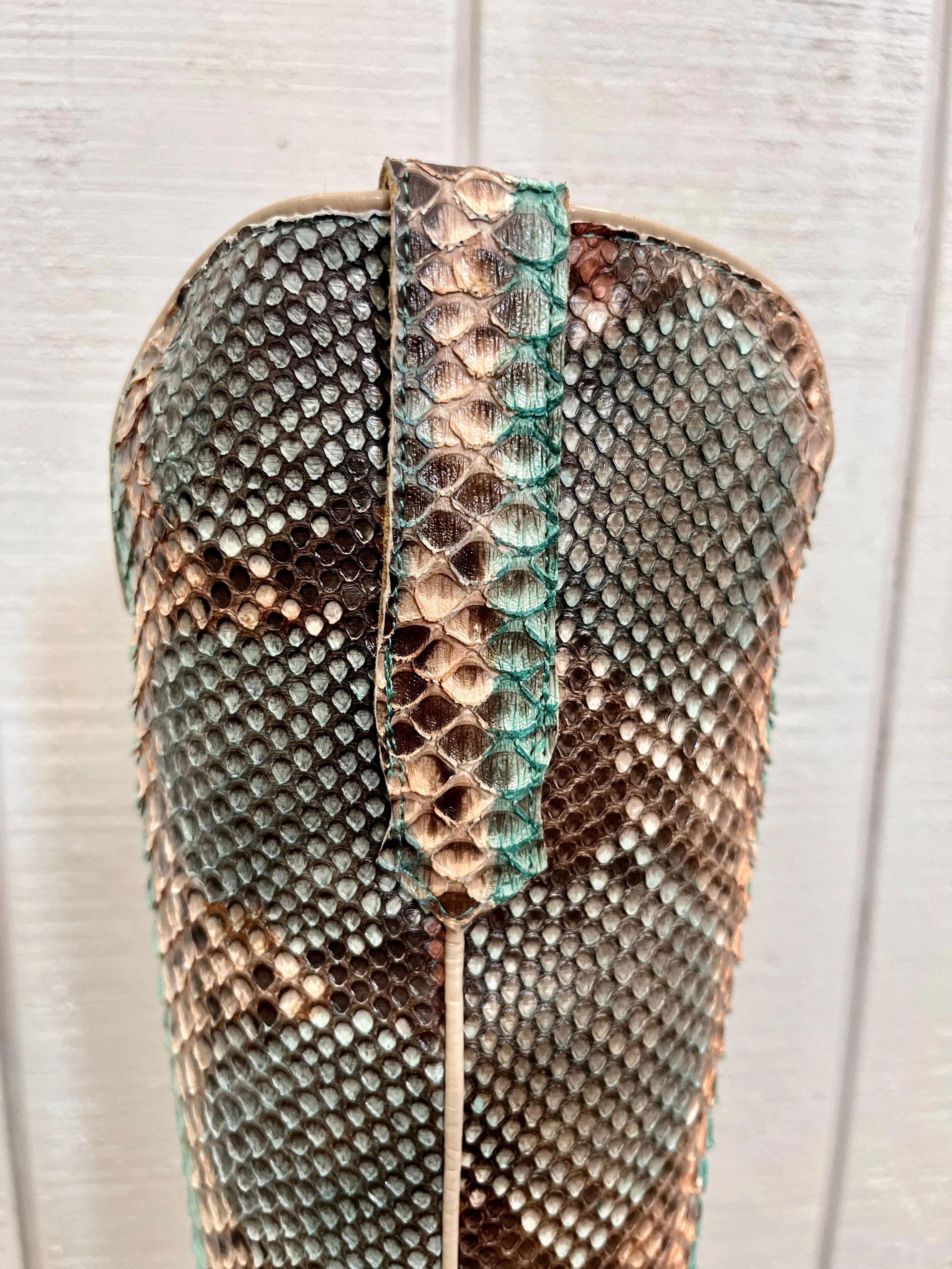 R. Watson Women's 17" Teal & Copper Python Narrow Square Toe Western Cowgirl Boots RWL7214-1