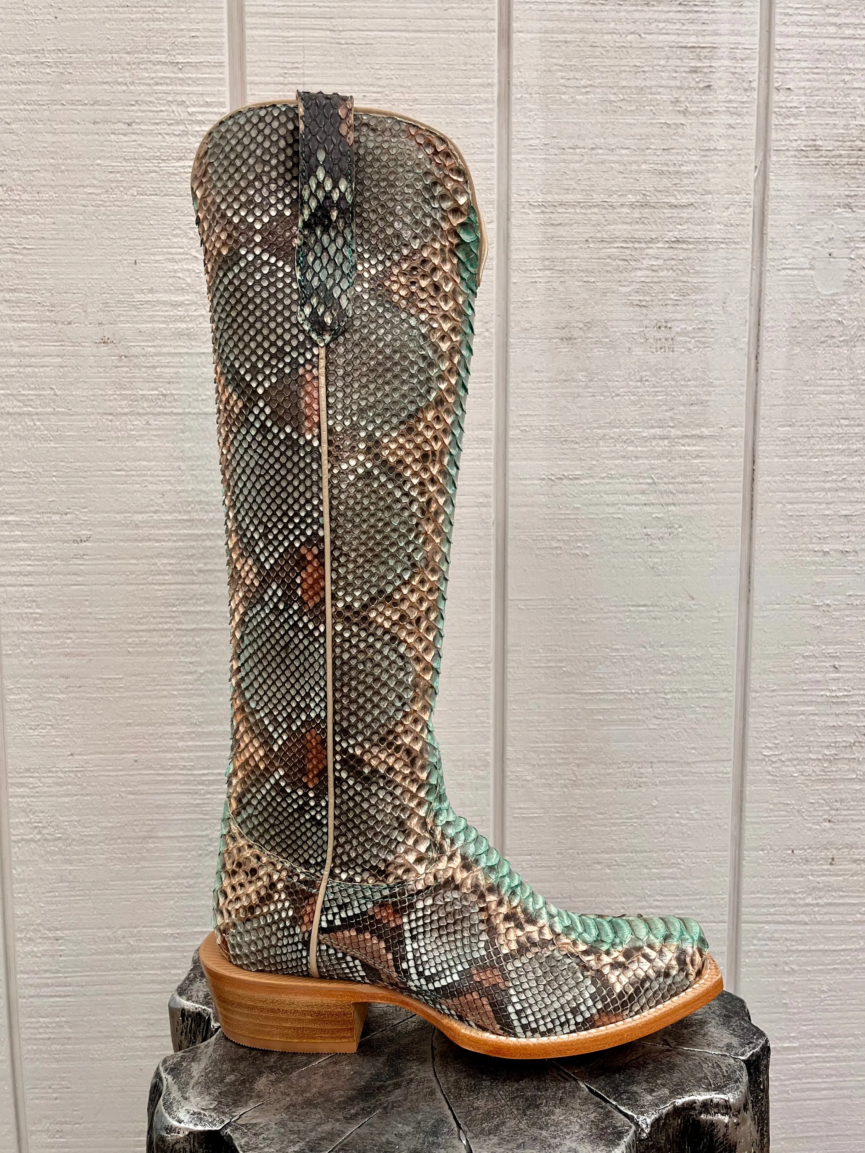 R. Watson Women's 17" Teal & Copper Python Narrow Square Toe Western Cowgirl Boots RWL7214-1