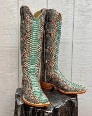 R. Watson Women's 17" Teal & Copper Python Narrow Square Toe Western Cowgirl Boots RWL7214-1