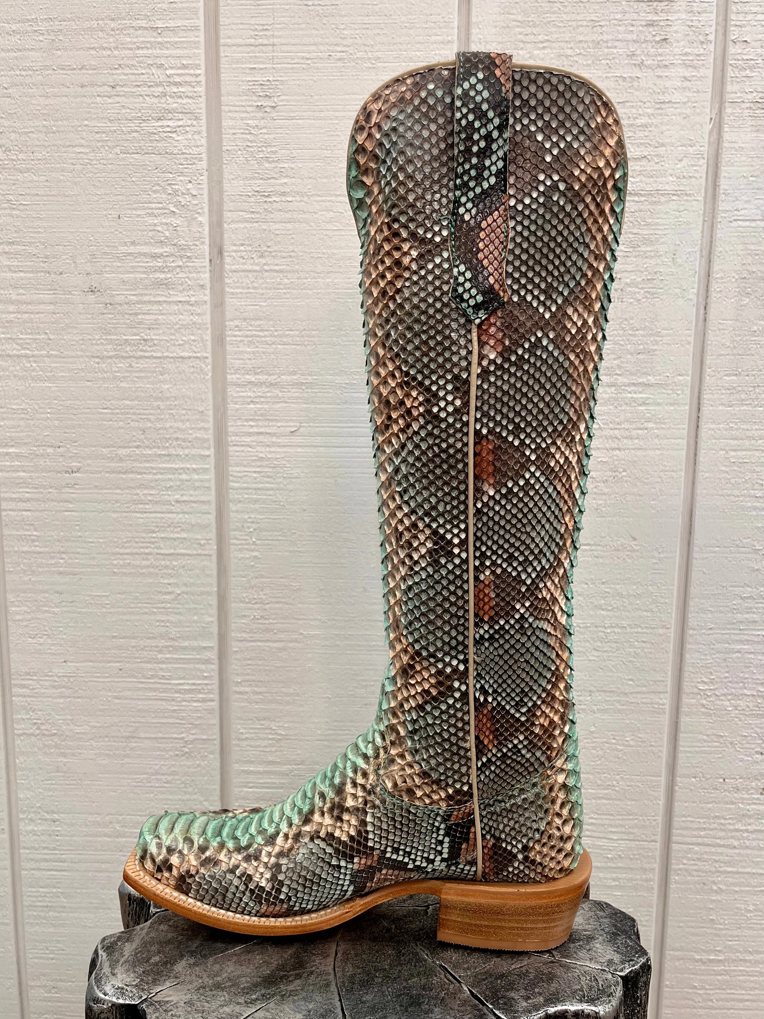 R. Watson Women's 17" Teal & Copper Python Narrow Square Toe Western Cowgirl Boots RWL7214-1
