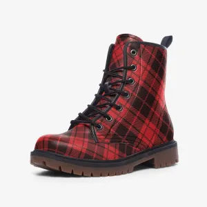 Red Tartan Plaid Vegan Leather Boots